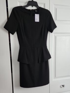 H&M Black Short-Sleeve Peplum Sheath Dress